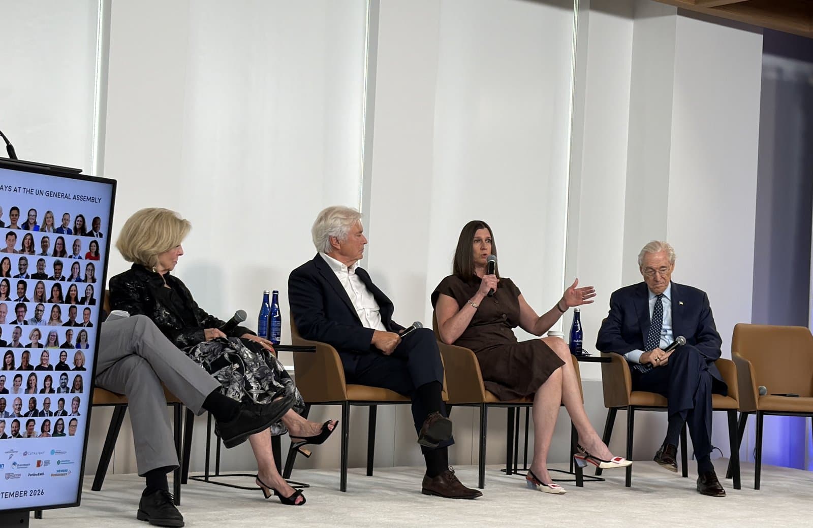 Krystal Sexton speaking on The Brain Health Blueprint panel at UNGA81 Brain Days, New York, September 2026, with her co-panelists and the Brain Days speaker wall